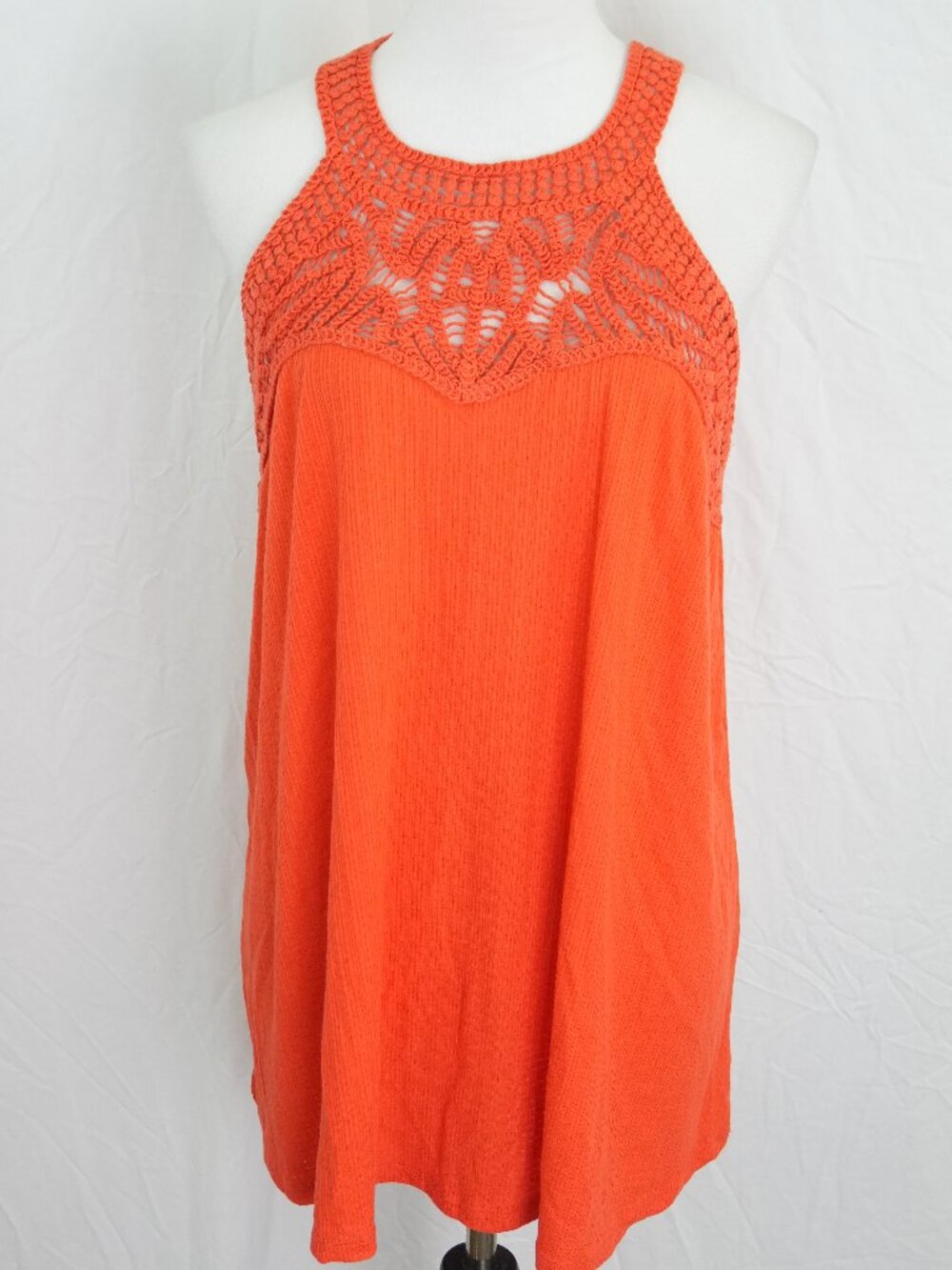 LNC Torrid Womens Size 2 Orange Tank Top Crochet Accent Textured Beach Summer